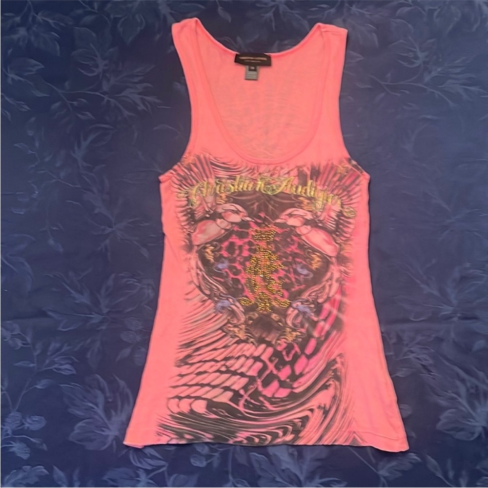 👑 Christian Audigier tank top rhinestones pink - Picture 2 of 9